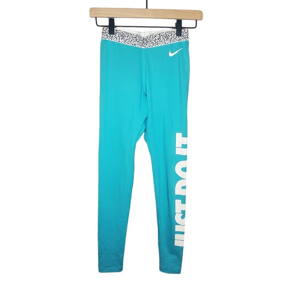 Nike PRO Dri-Fit Mezzo Training Tights Women's XS Turquoise White Logo - Picture 3 of 16